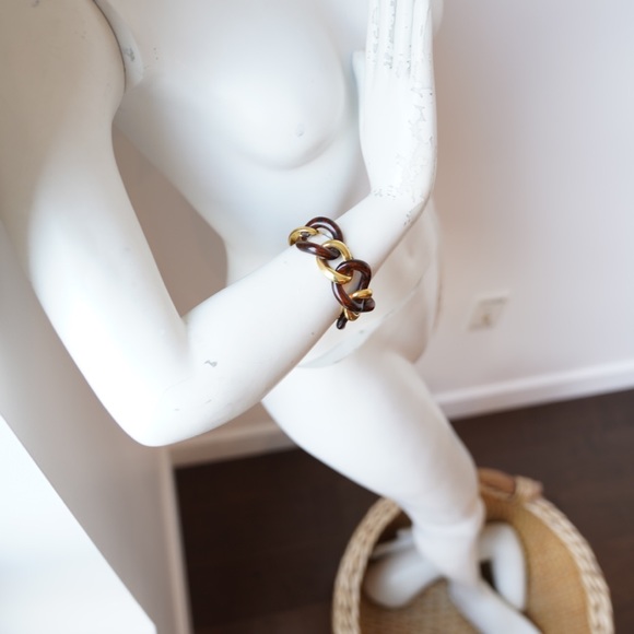 KENNETH JAY LANE Chain Link Bracelet - Gold & Brown Tortoise - Picture 7 of 9